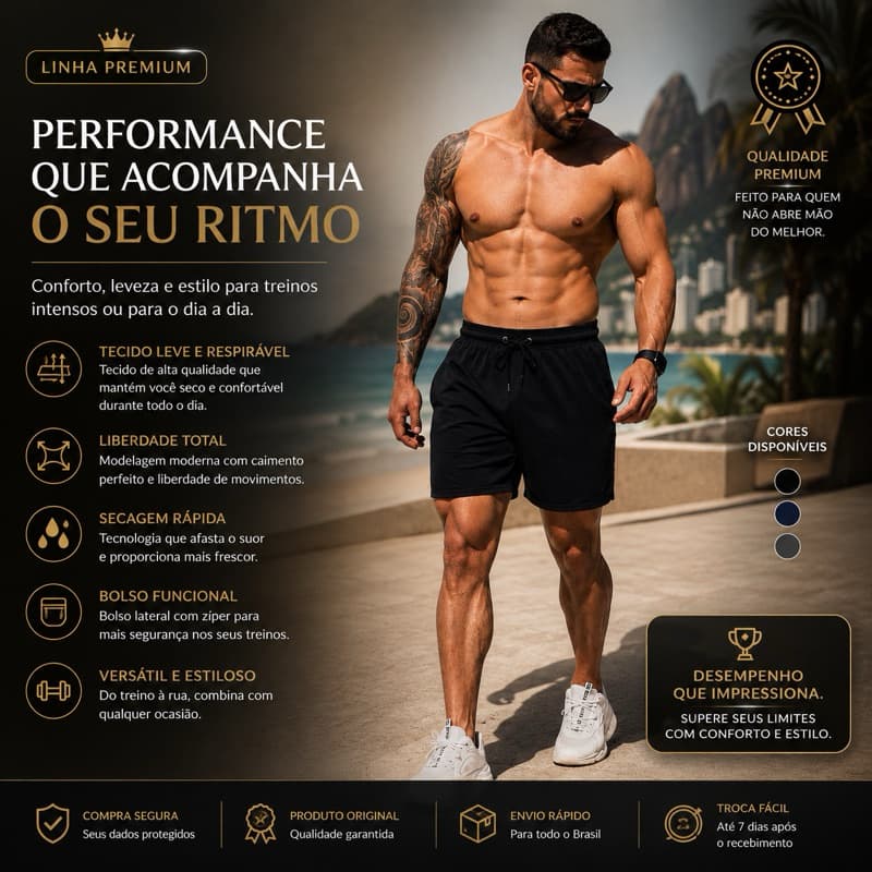 Short Tactel  G1, EGG, Elastano liso calção homem super Premium Básico, liso M G GG corrida  bermuda