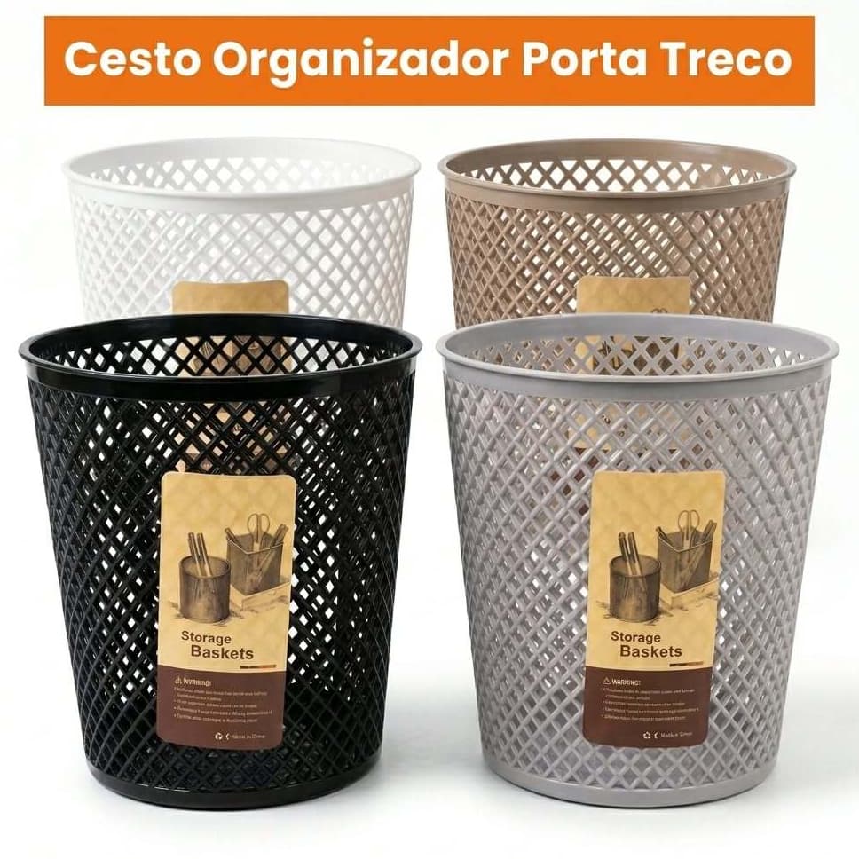 Cesto Organizador Multiuso Redondo Vazado Banheiro Cozinha Quarto Escritório Lavanderia Porta Treco