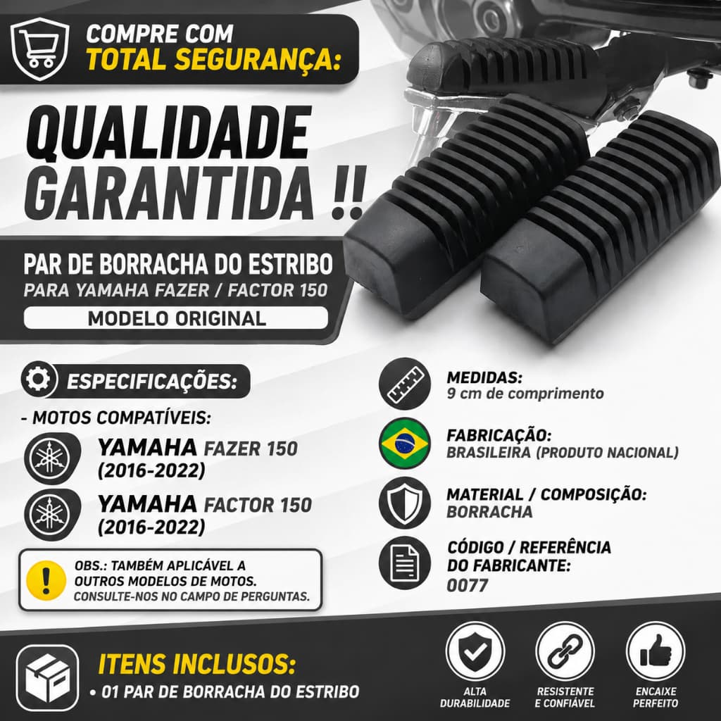 Pedaleira de Borracha Para Moto Estribo Fazer / Factor 150 16/22
