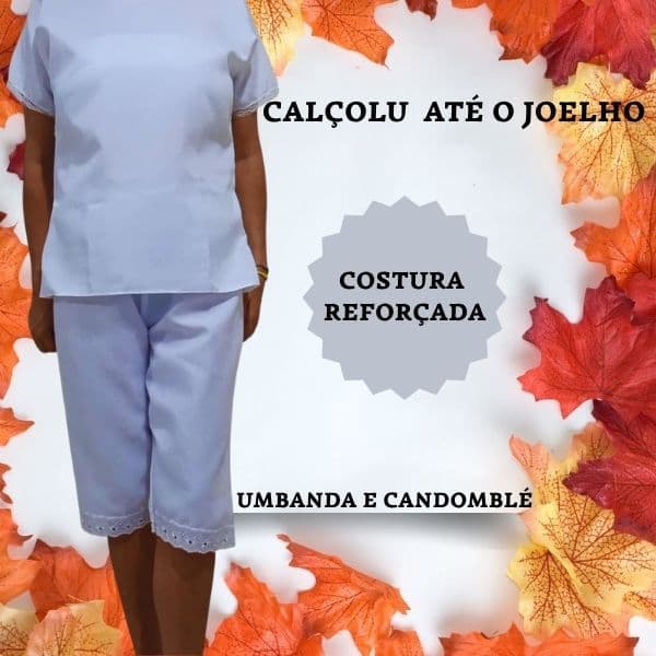 Calça, Calçolu Adulto Branco Feminino para Umbanda e Candomblé com Ajuste na Cintura tecido Microfibra.