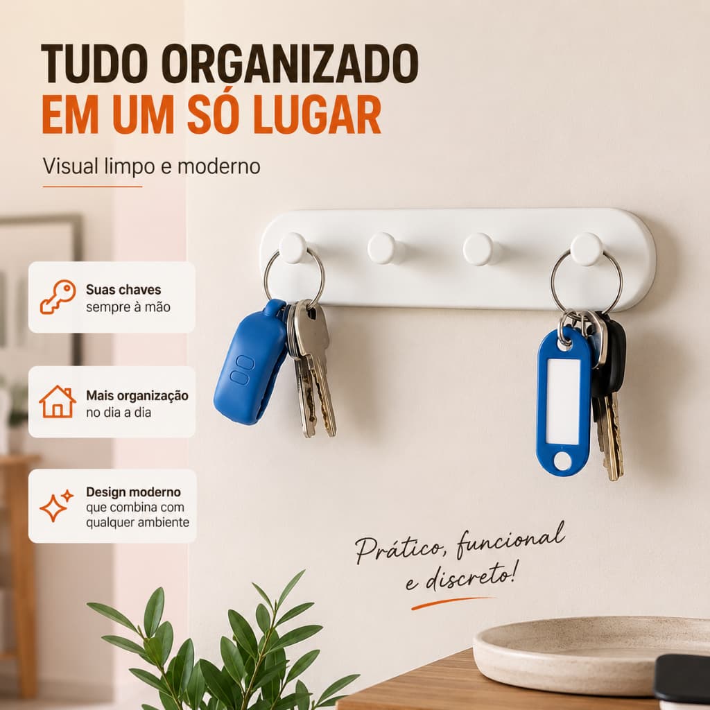 Porta Chave Parede Home Decorativo PORTA CHAVES RETANGULAR CASA Multiuso Organizador Casa Sala Cabide Cabideiro