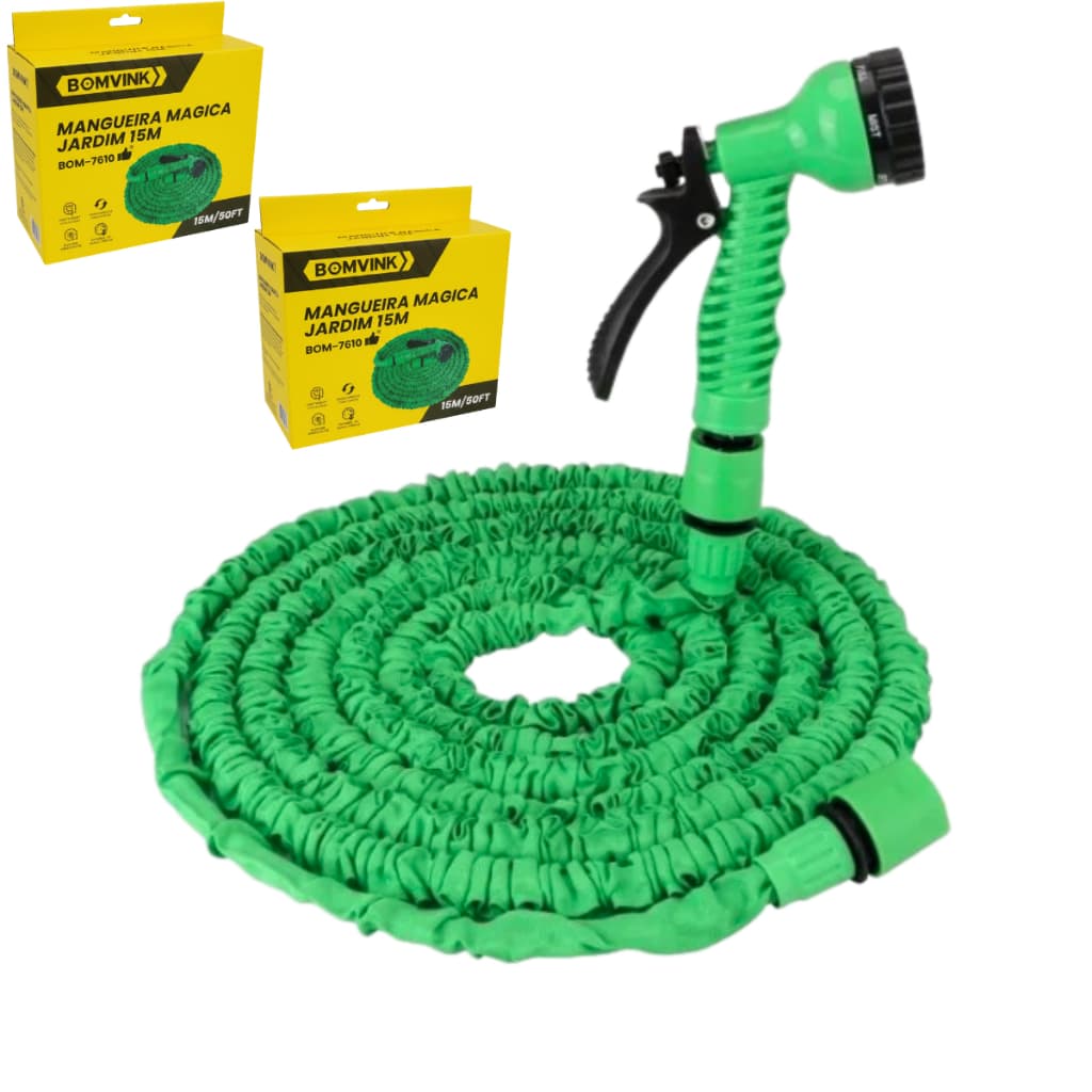 Kit 2 Mangueira Mágica Expansível 15 Metros Bomvink Bom-7610 Verde