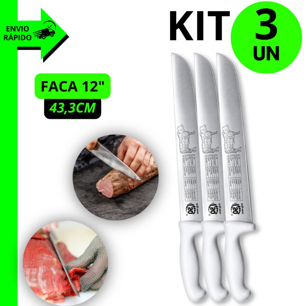 Faca de Carne Profissional 12 Polegadas Aço Inox Cabo Anatômico Resistente Para Cozinha Restaurante