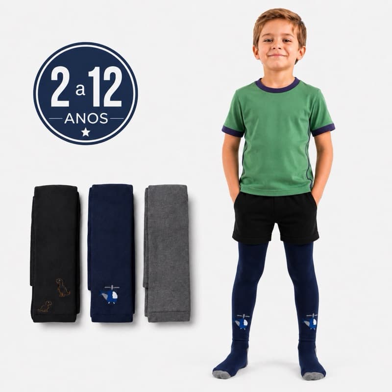 Meia Calça Meninos Infantil Para Inverno Meia Quentinha Frio Escolar Idade de 2 a 12 anos