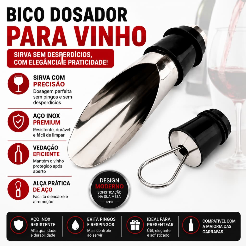 Dosador Aerador Decantador Instantâneo Para Vinho Bebidas Restaurantes Antigotejamento - Hercules