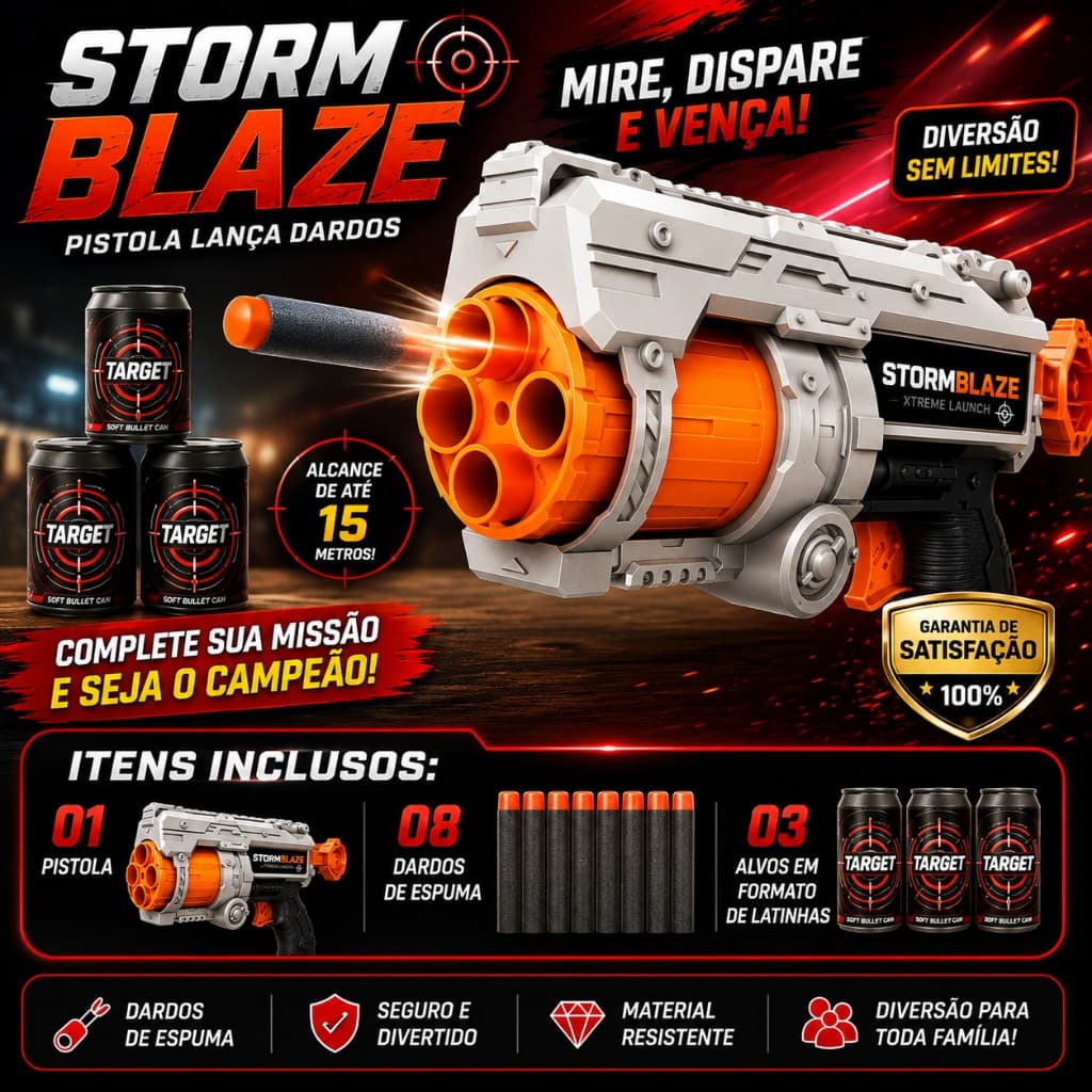 StormBlaze™ Pistola Lança Dardos Infantil 12 Peças Brinquedo Seguro Crianças +5 Anos