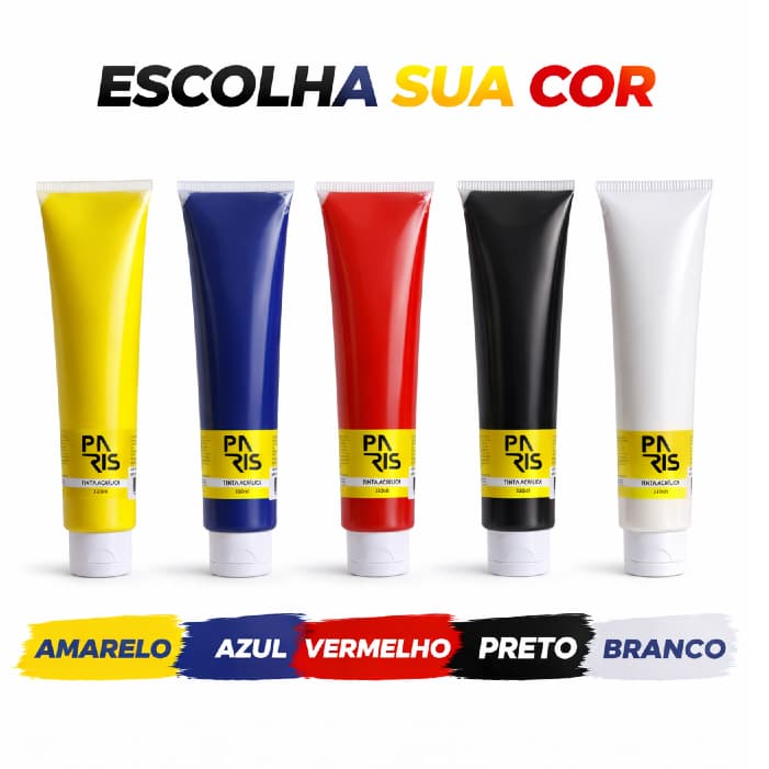 Tinta Acrílica 120ml Paris P/ Tela Quadro Artesanato Azul Fitalo Vermelho Cadmio Amarelo Limão Branco Preto Alta Cobertu
