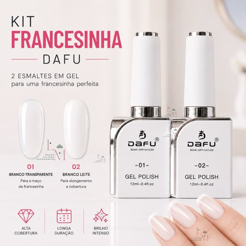 Kit Francesinha Esmalte em Gel Dafu Renda + Branco Puríssimo Alta Pigmentação Nail Designer