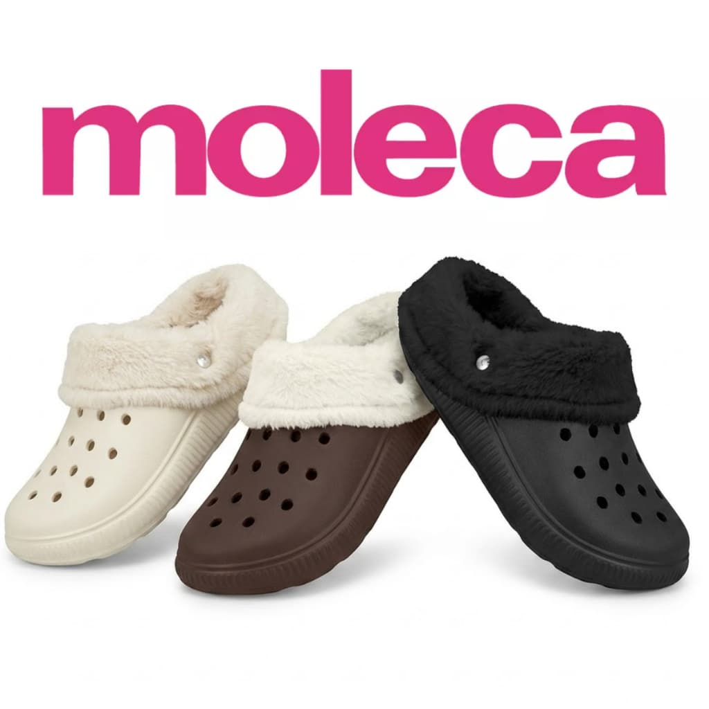 Babuche Feminina Moleca Pelos Removível Clog Confortável Leve Casual Inverno Calce Fácil Pantufa Original