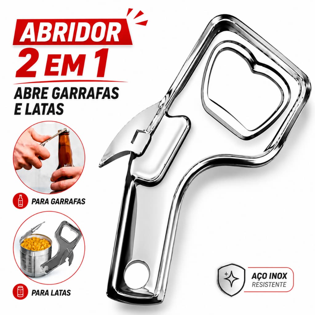 Abridor de Lata e Garrafa em Aço Inox 9cm