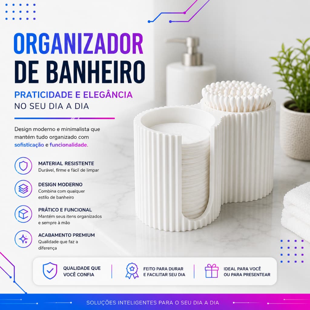 Organizador de Banheiro Canelado para Algodões e Hastes Flexíveis 3D