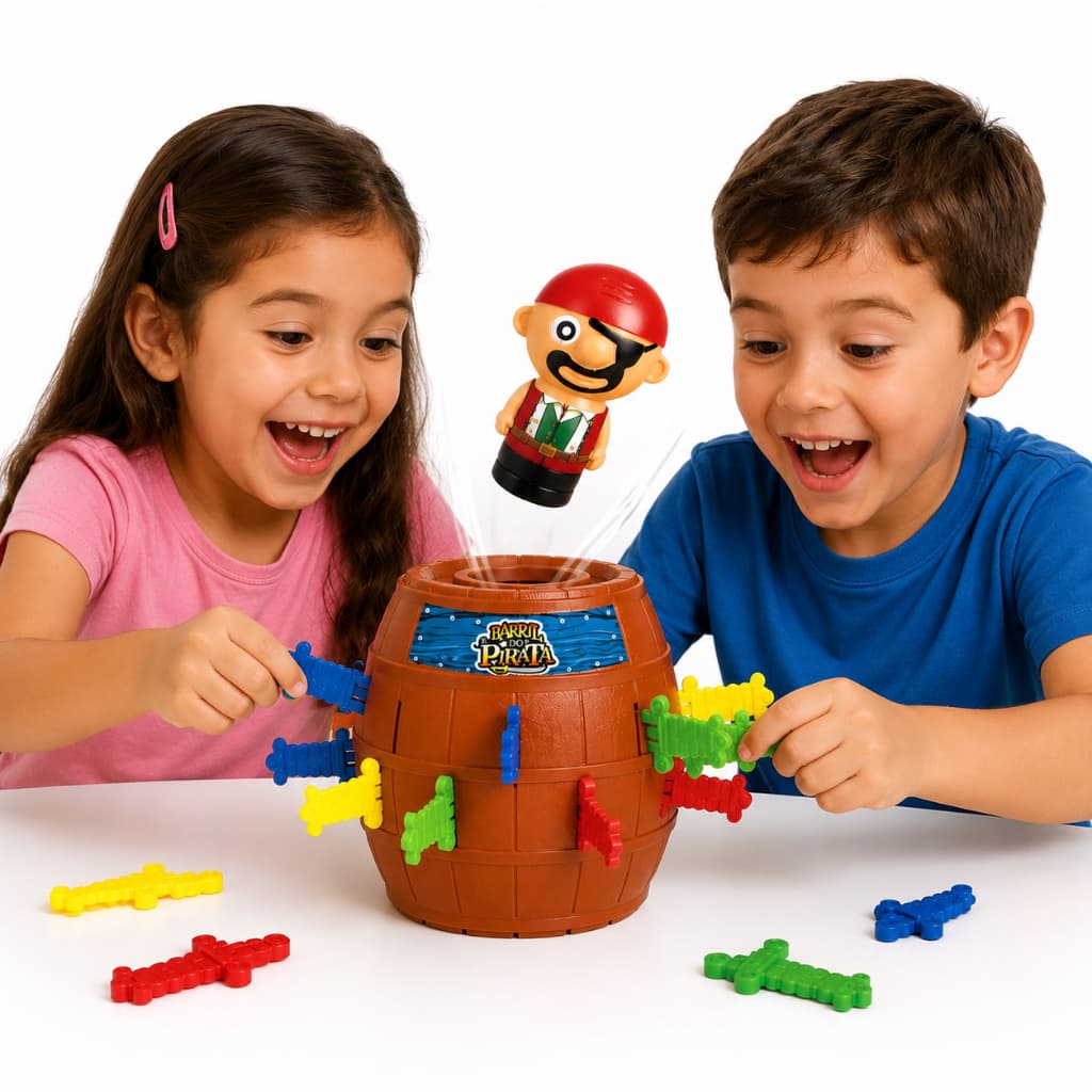 Brinquedo Jogo Barril Pula Pirata Com16 Adagas coloridas Férias Criança Diversão garantida para toda familia