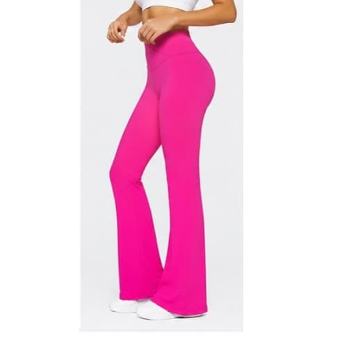 Calça Legging Flare Cintura Alta Cós Cruzado Rosa Choque PP