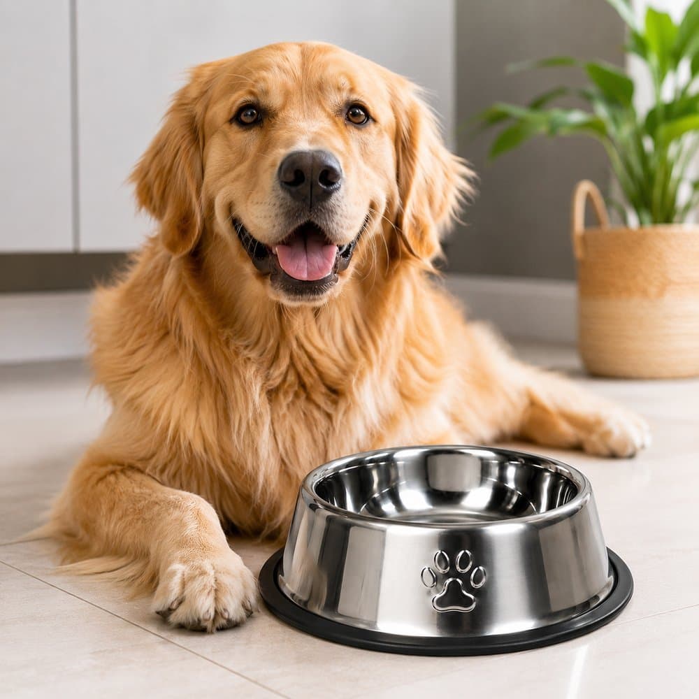 Comedouro Antiderrapante Redondo Para Cachorro e Gato Inox 16 18 30 cm