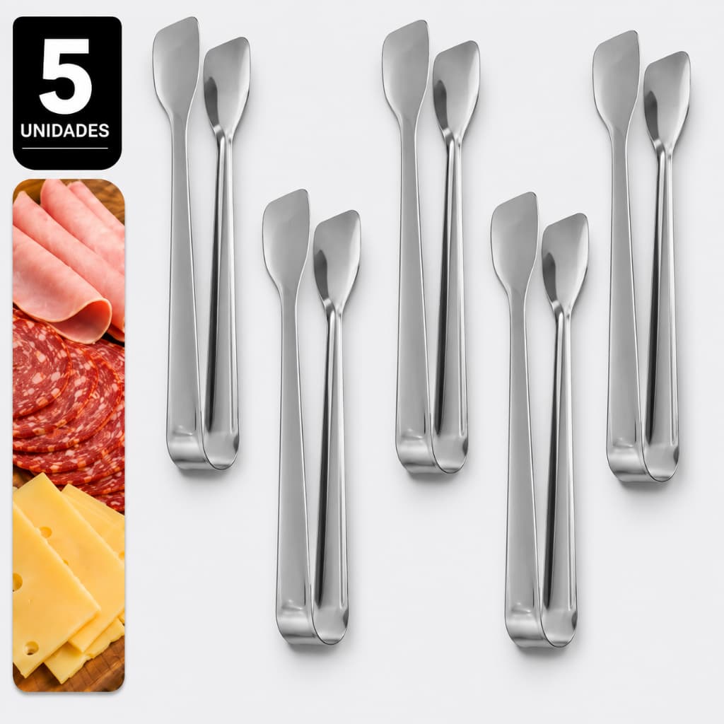 kit Pegador de Frios Inox 18cm Pinça Multiuso Gelo Doces Salgados Churrasco Cozinha