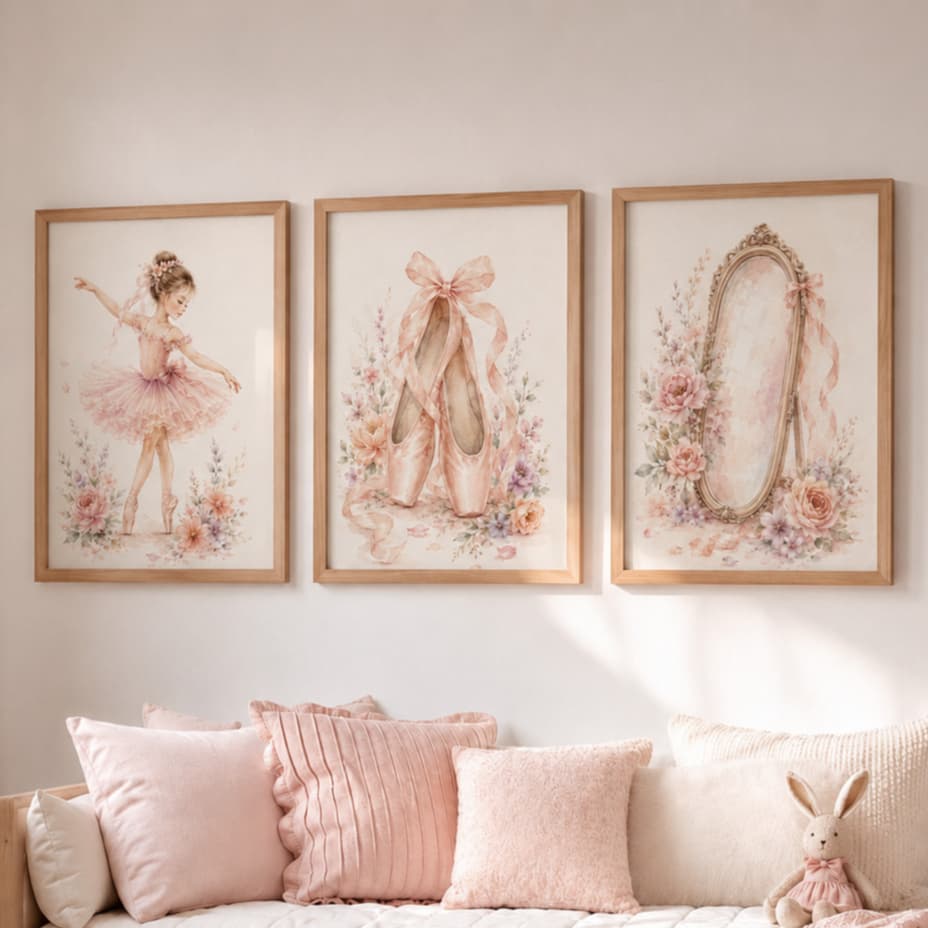 KIT de Quadro para Quarto de Bebê Feminino com Moldura 60x40cm com Vidro Bailarina Entrega Rapida