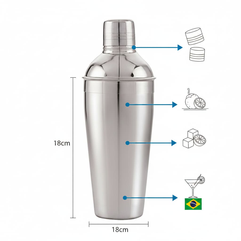 Coqueteleira De Inox 500ml Batida Bebida Suplemento Bar Copo Drinks Caipirinhas Sucos festa amigos