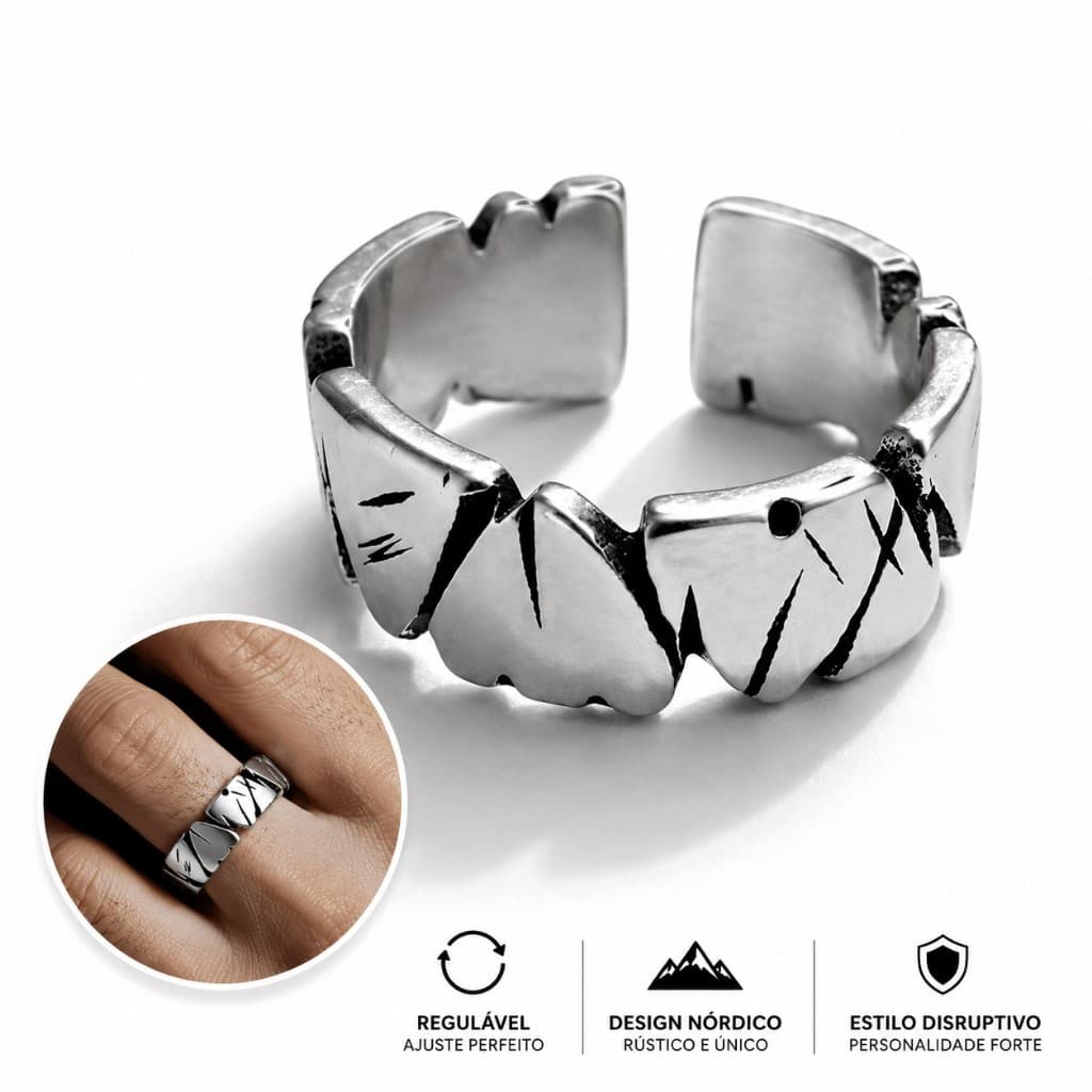 Anel Regulável Masculino Nórdico Rústico Design Minimalista Disruptivo Único Sofisticado Ajustável