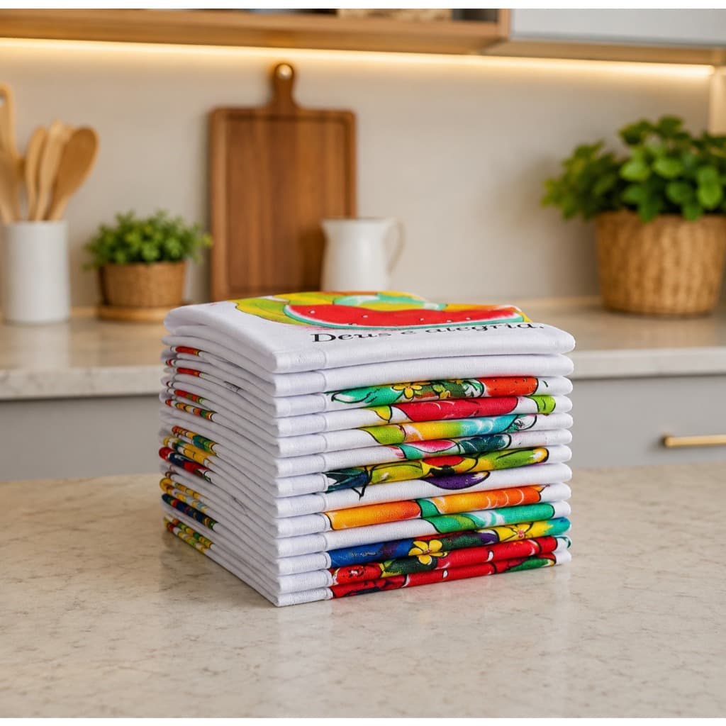 Pano de Prato Grande Estampado Kit 5 ou 10 Unidades 100% Algodão – Pano de Copa Alta Absorção Cozinha Barato
