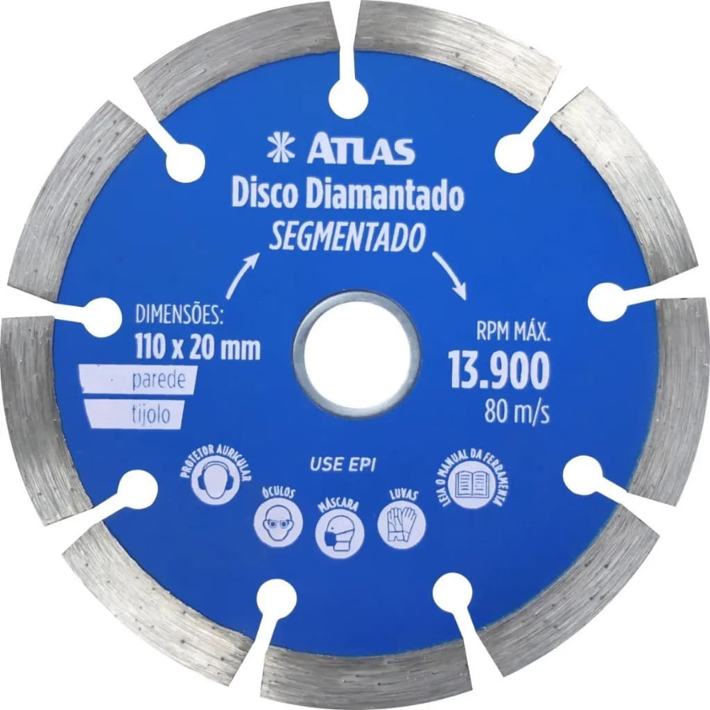 Disco Corte Segmentado Diamantado 110mm Parede Tijolo Atlas Cor Azul