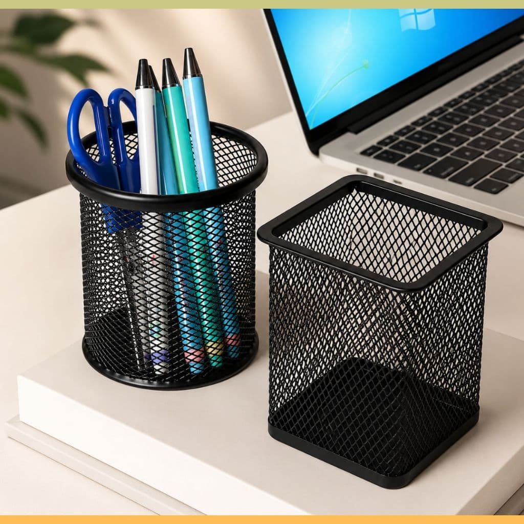 Kit Porta Caneta Metal Redondo Quadrado Organizador Mesa Escritório Porta Treco Lápis Home Office