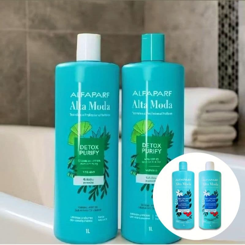 kit Shampoo e Condicionador vegano 1000ml cada Alfaparf Alta Moda Detox-Cabelos Oleosos l BB Cream-Todos tipos de Cabelo