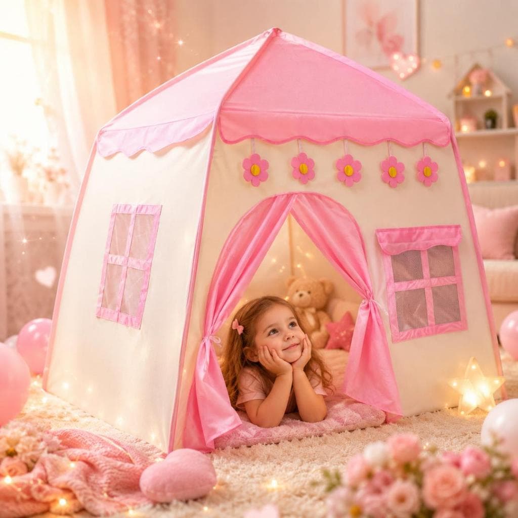 Barraca Tenda Infantil Flor Rosa e Azul Estrela Grande 1,3M Presente Menina e Menino