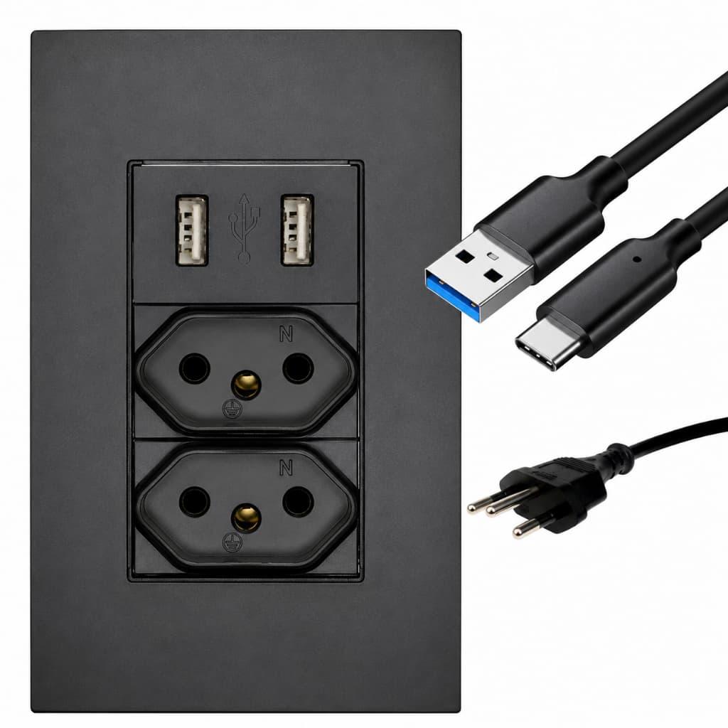 Tomada De Parede Universal Com USB Bivolt 2.1A 4x2 Envio Imediato