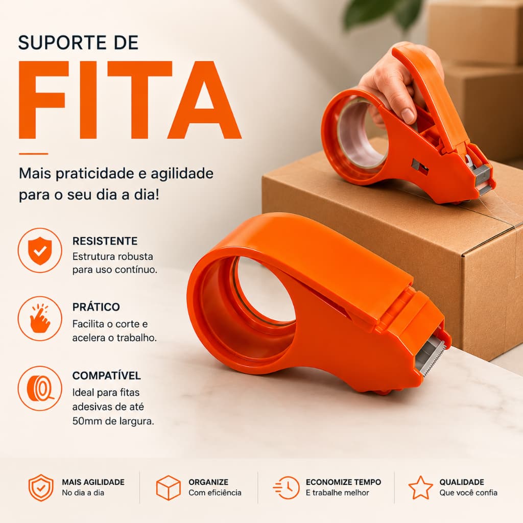 Suporte Fita Adesiva Larga Aplicador Profissional Reforçado Fechamento Caixas Embalagem