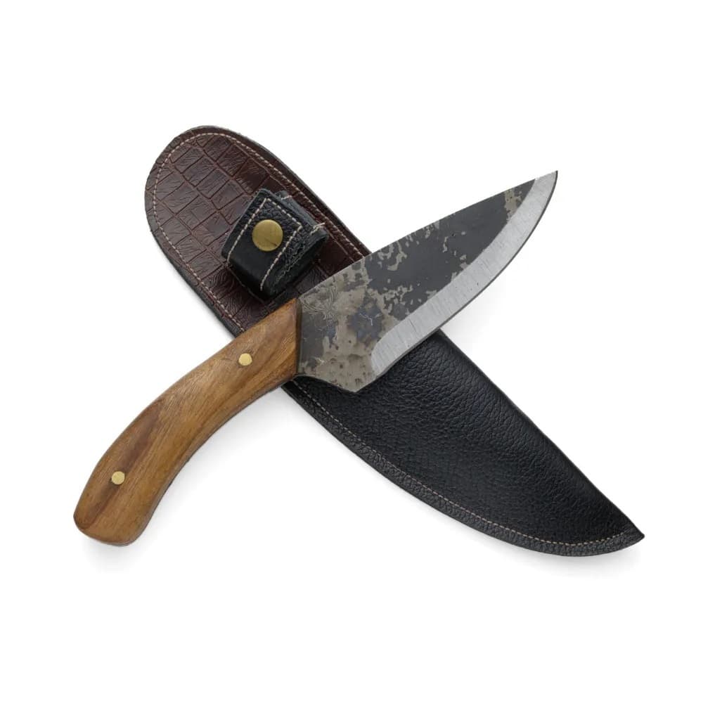 Faca Coreadeira Artesanal com bainha aço carbono Cabo Madeira Nobre EDC Fulltang 100% Nacional Cutelaria Ramin Original