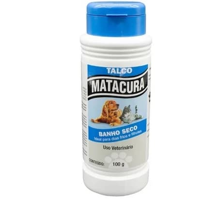Kit 2 Talco Banho Seco Matacura para cães e gatos e filhotes 100g
