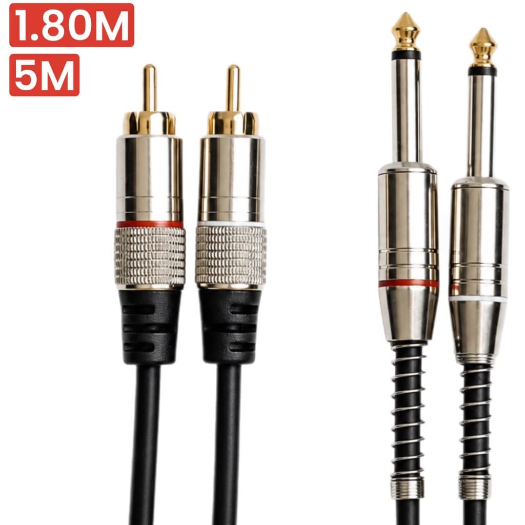 Cabo Audio Auxiliar 2 Rca X 2 P10 Mono Blindado Profissional 1.80M  5M