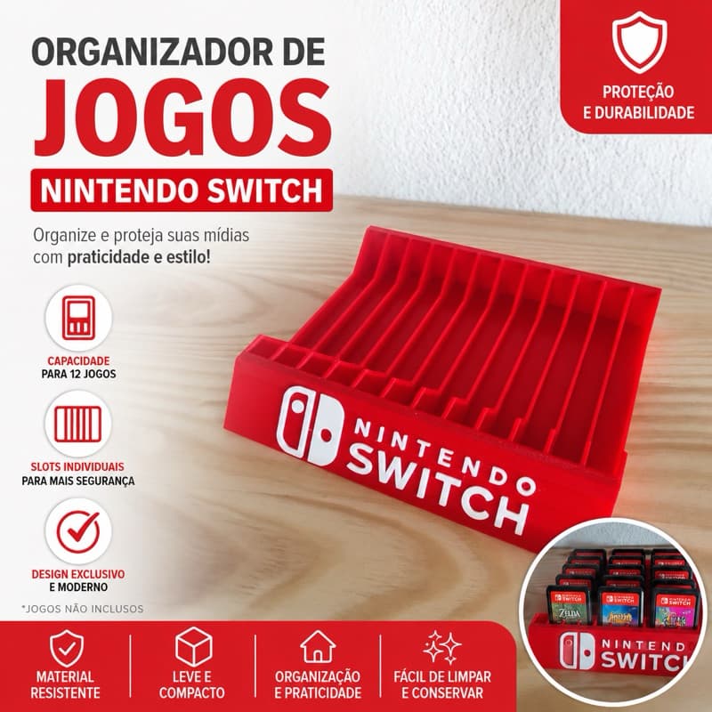 Suporte Organizador de Jogos Nintendo Switch – 12 Cartuchos