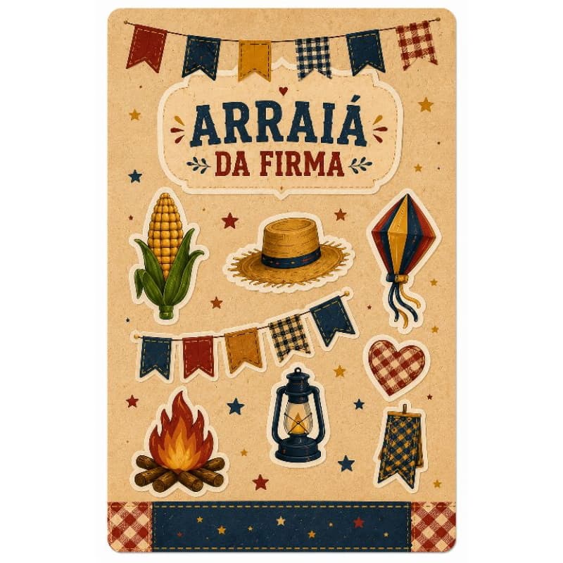 Cartela de Adesivos Festa Junina 10x15 Lembrancinha Escolar Arraiá Personalizado