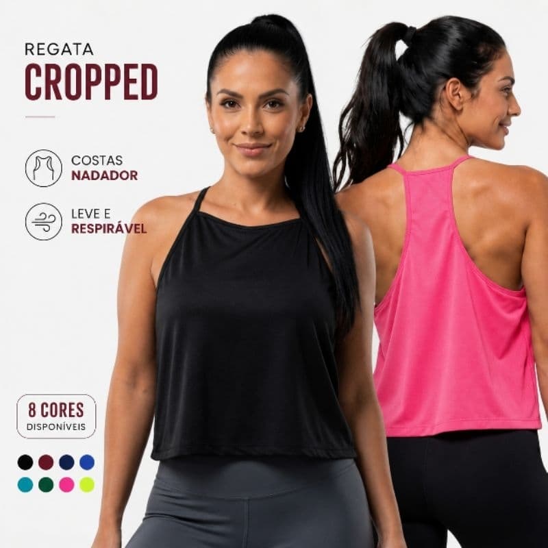 Regata Cropped Feminina Dry Fit Premium Academia Fitness Soltinha Costas Nadador Treino Corrida