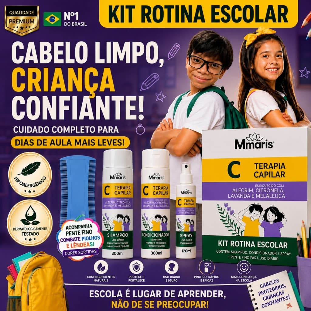 Kit Anti Piolho Lendeas Infantil Shampoo Condicionador Spray + Pente Fino Hipoalérgico Lendias