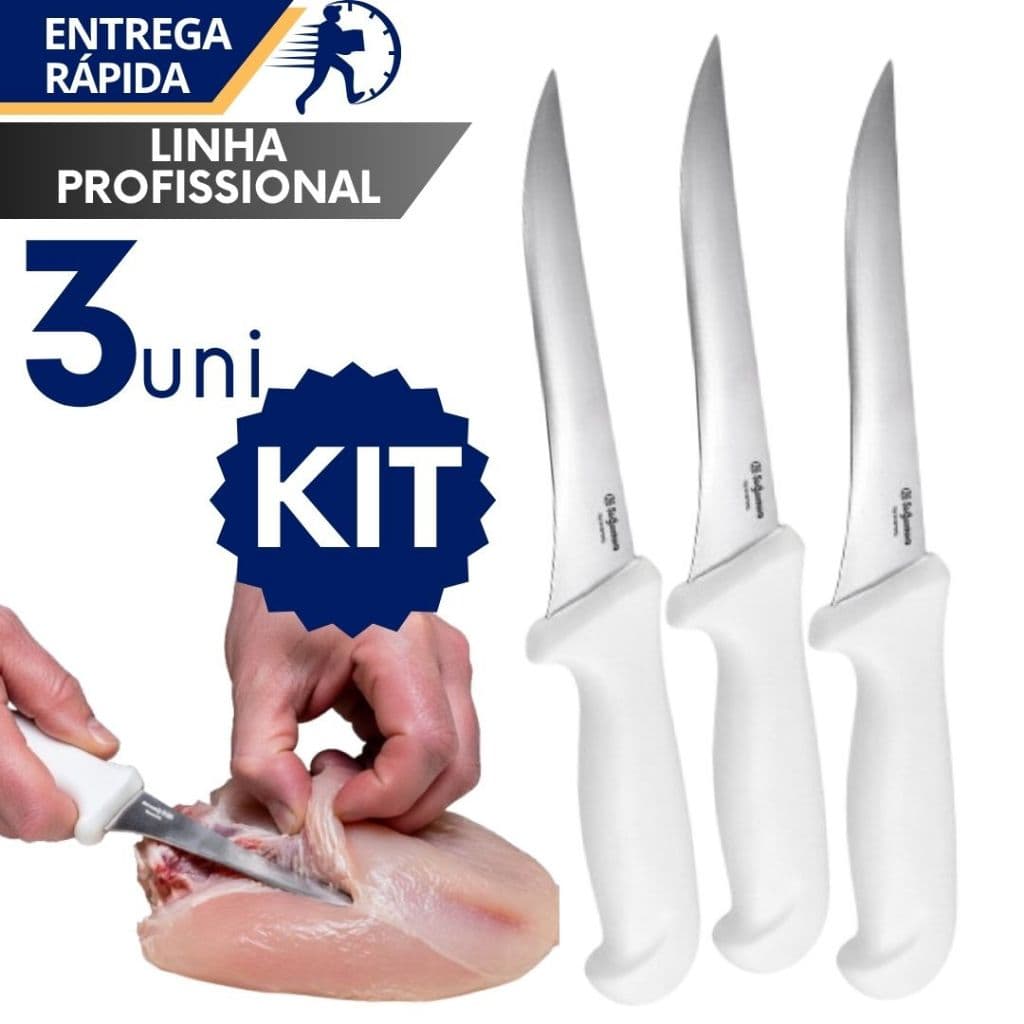 Faca 6" Cabo Branco Para Desossa Mundial Profissional Açougue Cozinha Carne Peixe Frango