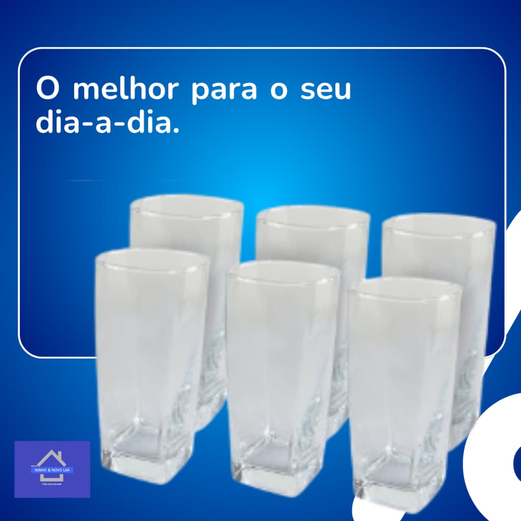 Jogo 6 Copos Quadrado Texas Vidro 290ml Água Suco Whisky Drinks