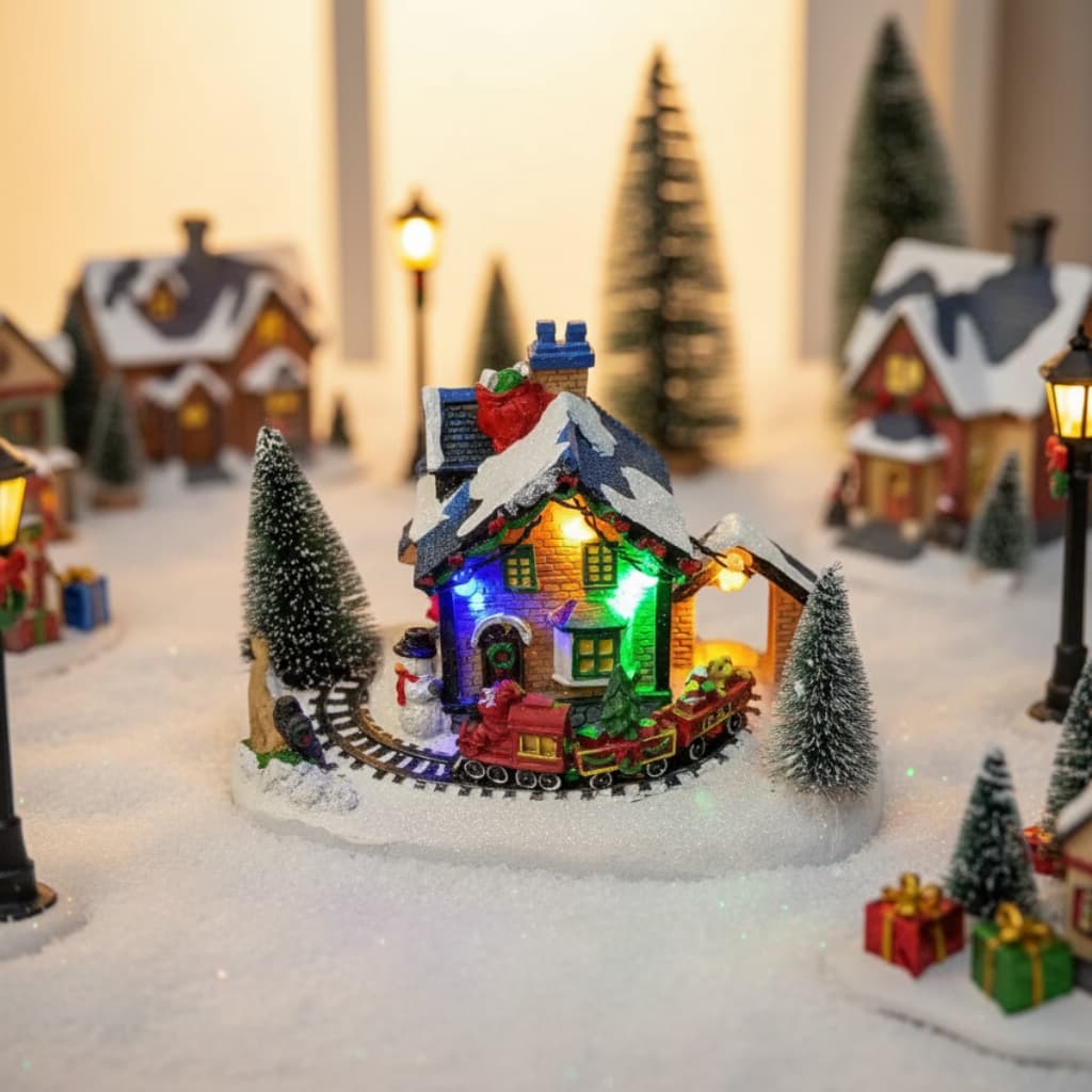 Vila Natalina Casinha Papai Noel Luz Trem Decoração Enfeite