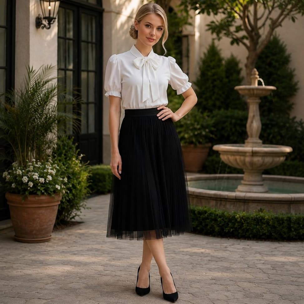 Saia Midi Tule Liso Evangelico Cintura Alta Moda Elegante Congresso Fardamento Festividade Congresso