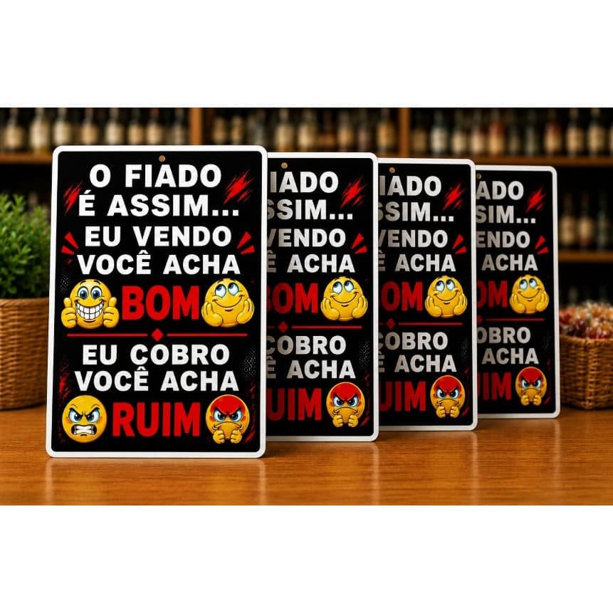 Kit 4 Placas O Fiado É Assim Aviso Divertido para Bar Restaurante Comércio e Loja