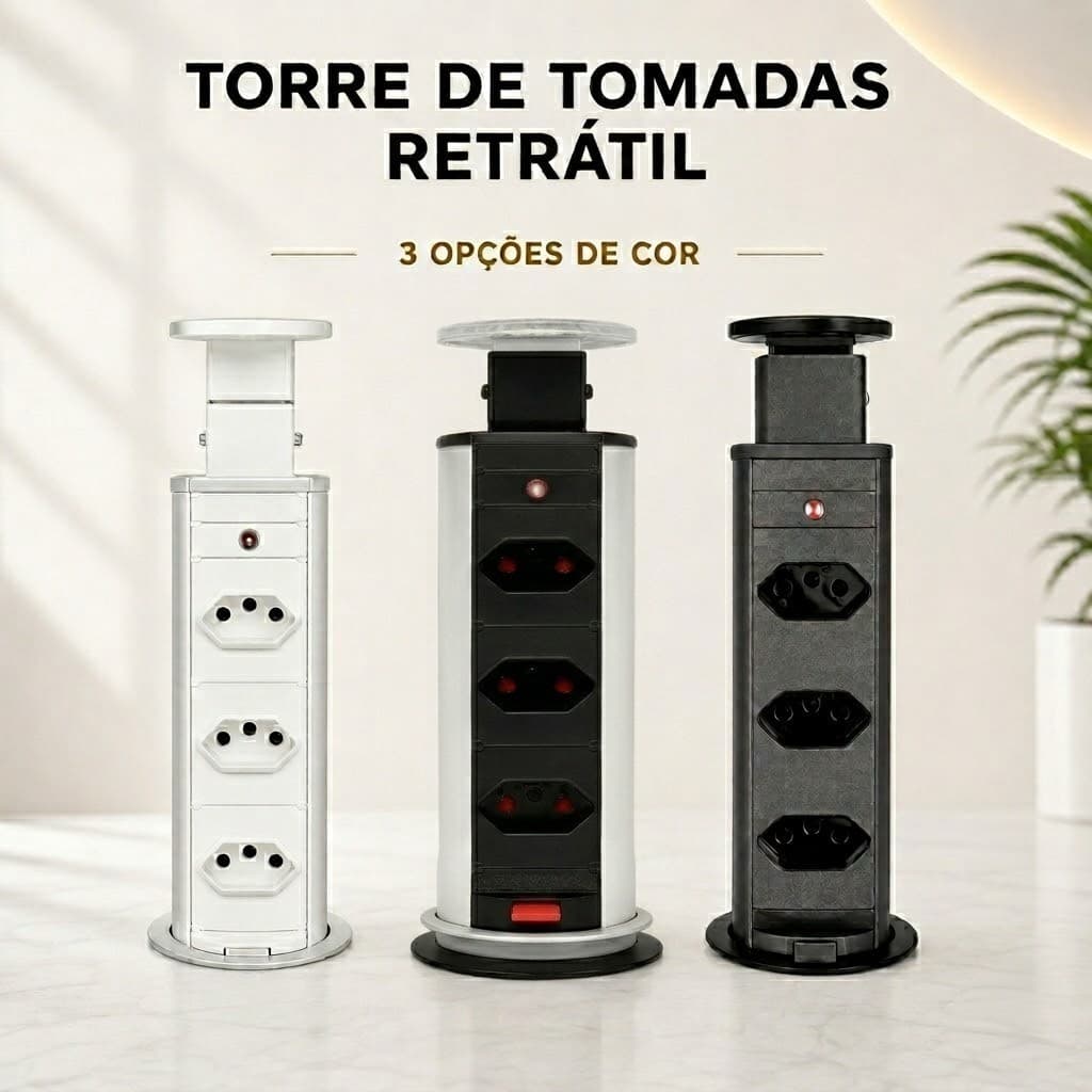 Torre 3 Tomadas Retrátil Multiplug Embutir Totem