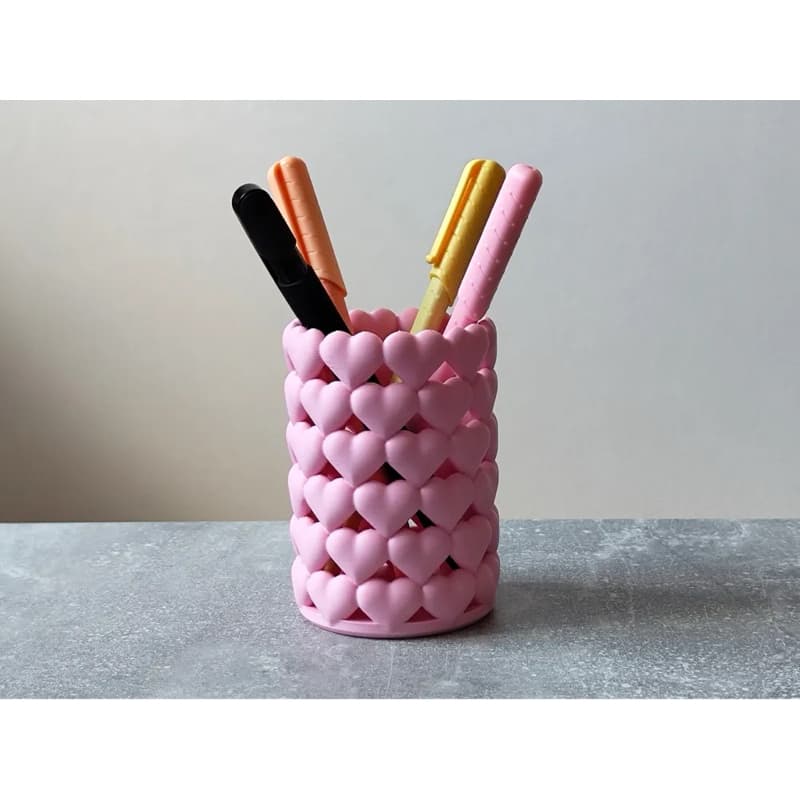 Porta Caneta/Organizador Coração 3D Rosa | Copo Decorativo  | Decoração Mesa Escritório
