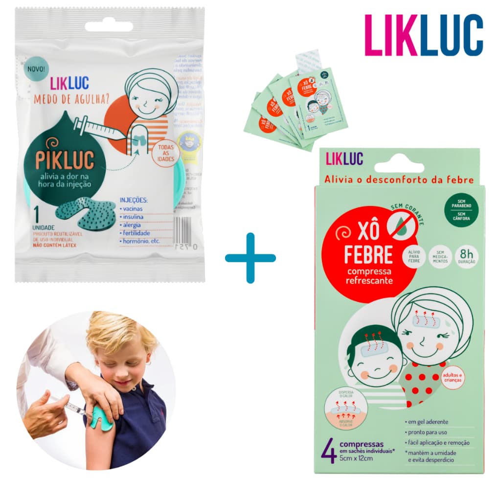 Kit Vacina Pikluc Alívio da Injeção + Xô Febre Compressa Adesivo Bebê Likluc Infantil Conforto Térmico