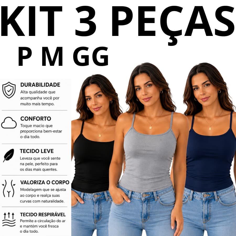 KIT 3 BLUSA REGATA FEMININA CASUAL MODA VERÃO