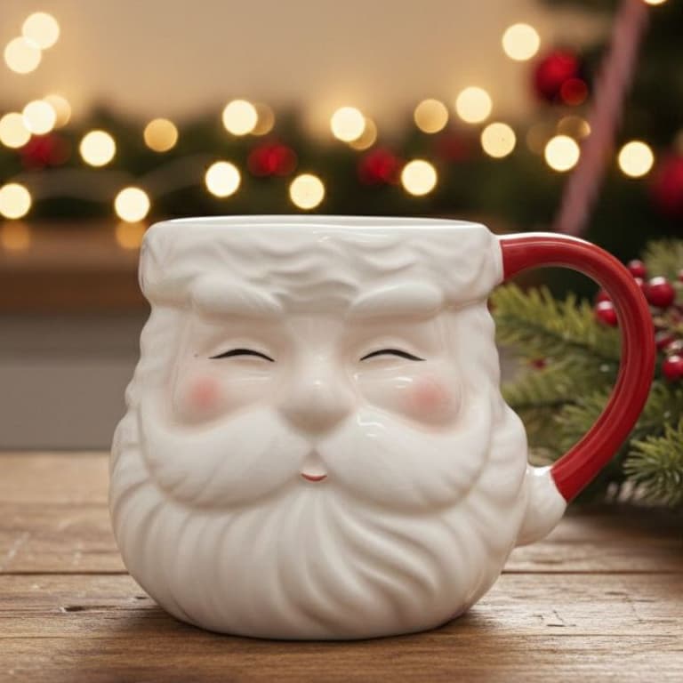 Caneca Papai Noel 350ml Criativa - Xícara Natalina Porcelana Formato Rosto de Papai Noel de Natal