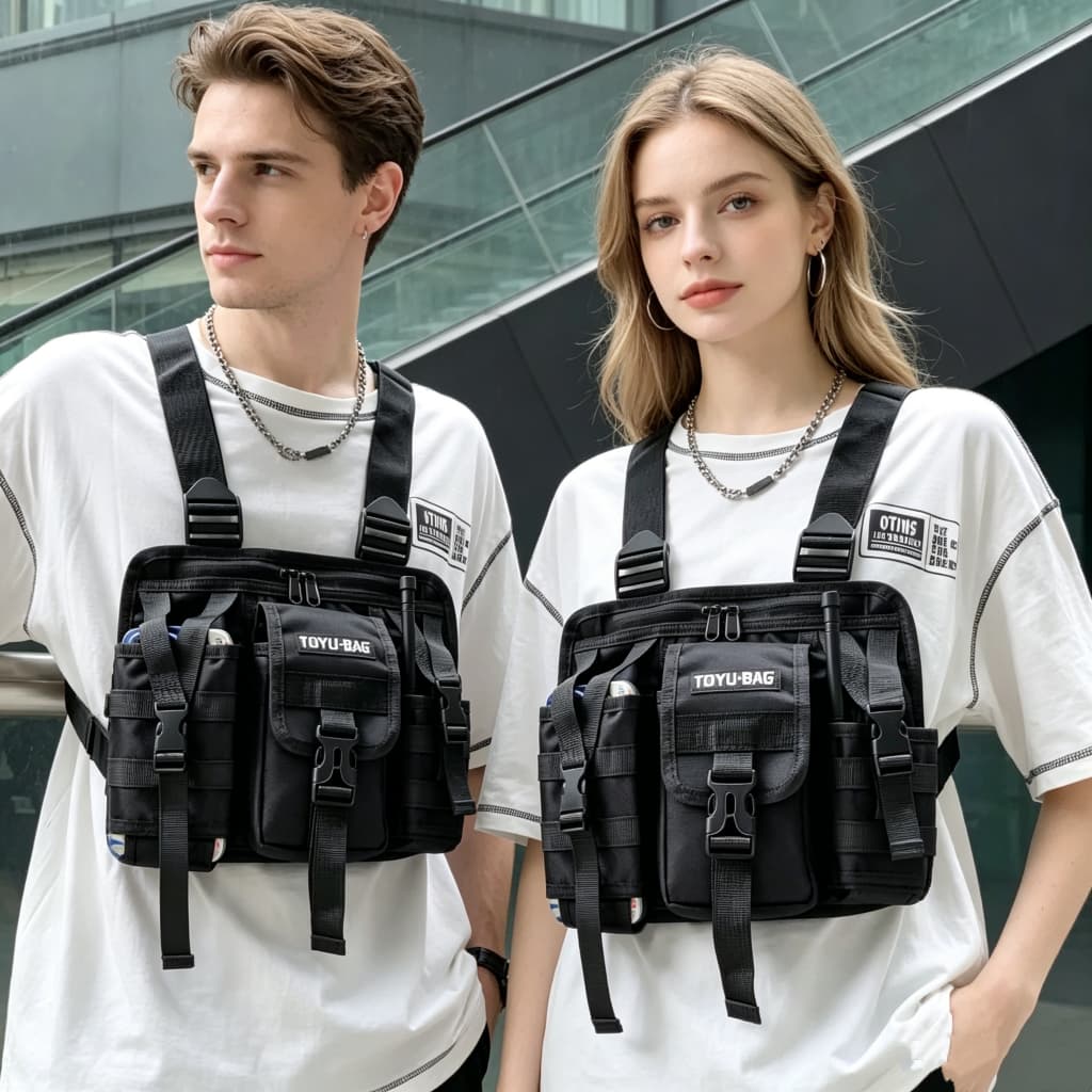 Bolsa Colete Peito Tática Unissex Oxford Resistente Motoboy Moto Esporte Diário