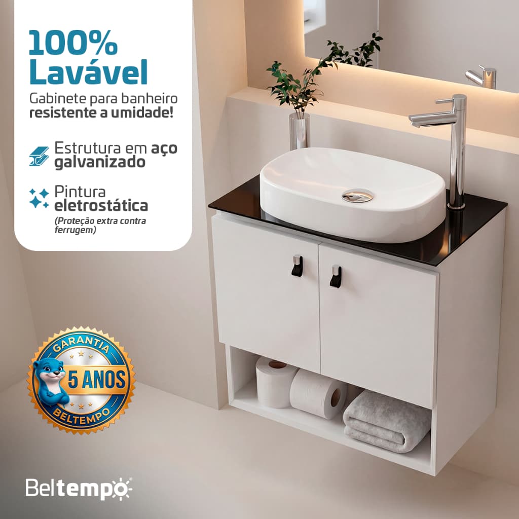 Gabinete Banheiro Aço Galvanizado Suspenso Com Cuba de Apoio 60x36 Zeus Beltempo