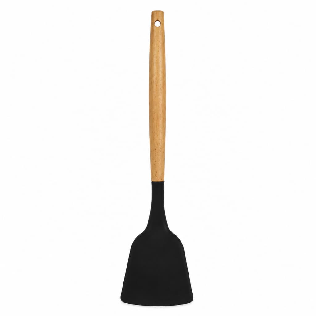Espátula Reta Silicone Cabo Madeira 30x6,5cm Preto Belakaza