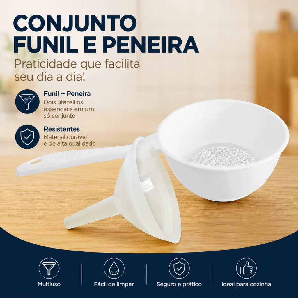 Peneira com Funil Coador Grande 2 em 1 Suco Vitamina Facil de Usar - Envio Imediato